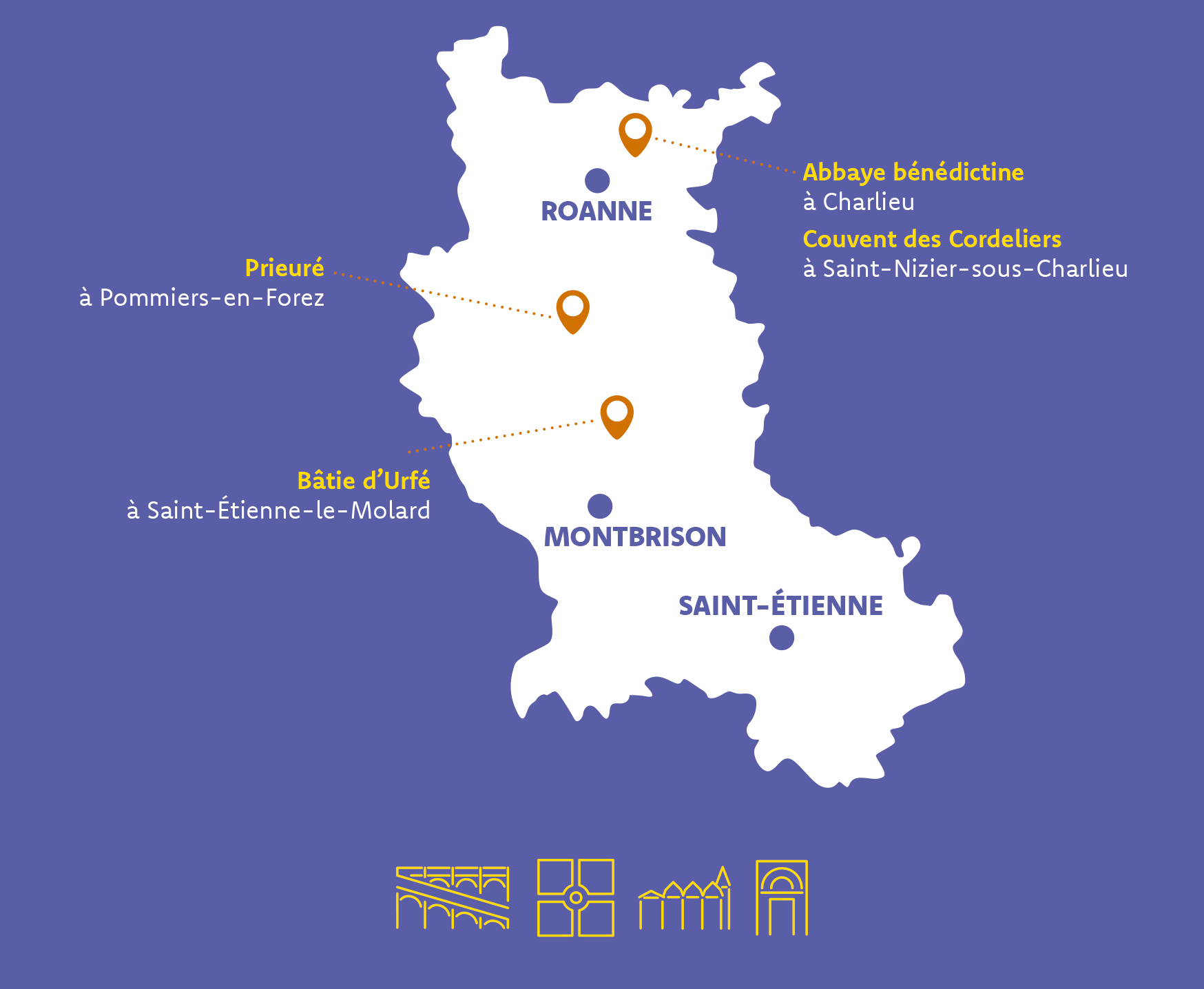 Localisation des 4 sites patrimoniaux